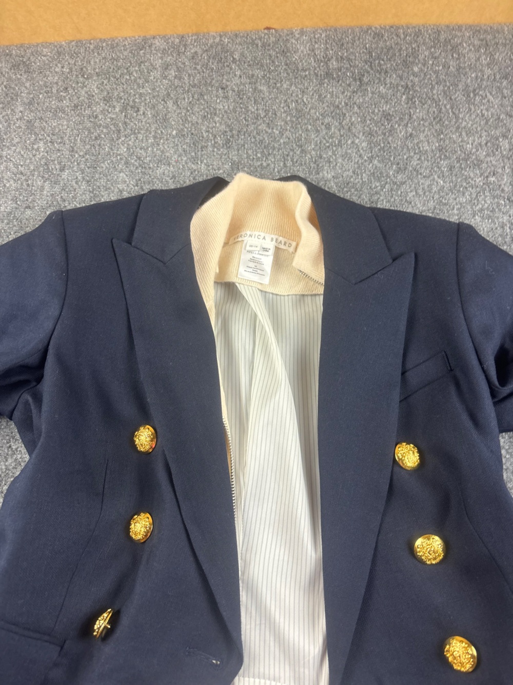 Veronica Beard Women’s Miller Dickey Jacket Navy Blue Linen Blend Gold Button -6 - Picture 11 of 12